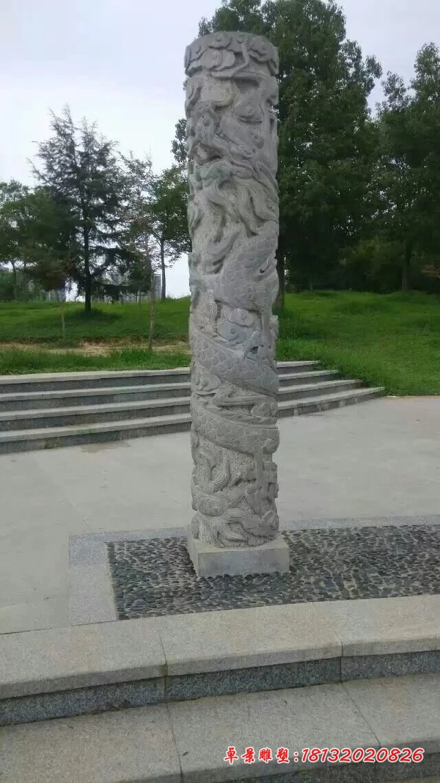龙凤石柱雕塑，广场柱子石雕 