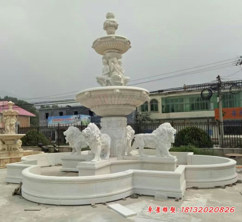 欧式喷泉石雕，汉白玉组合喷泉雕塑