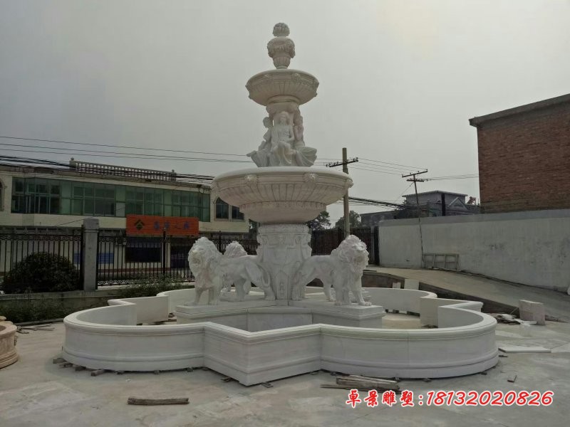 欧式喷泉石雕，汉白玉组合喷泉雕塑 