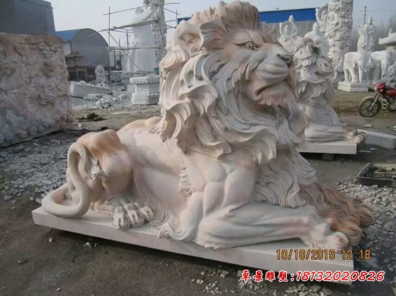 趴着的狮子雕塑，石雕西洋狮子