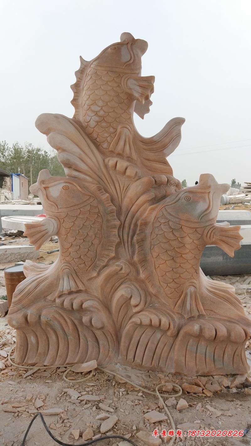 喷水鱼石雕，公园景观石雕