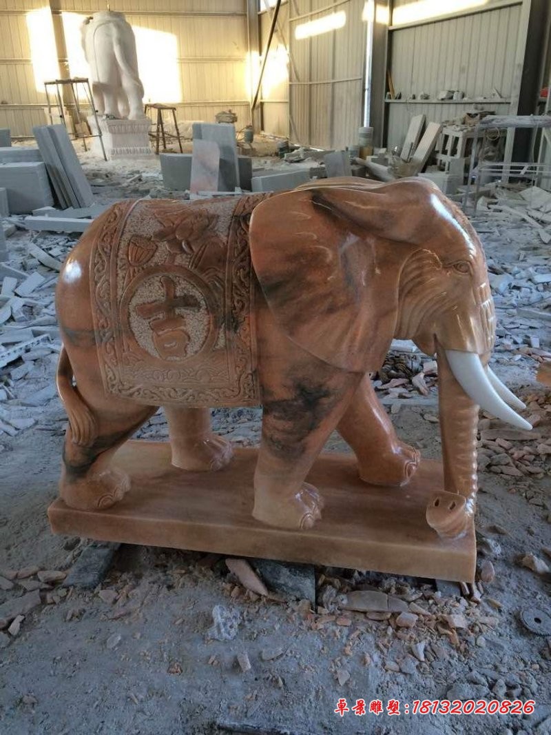 企业大象雕塑，晚霞红石雕大象 (4)