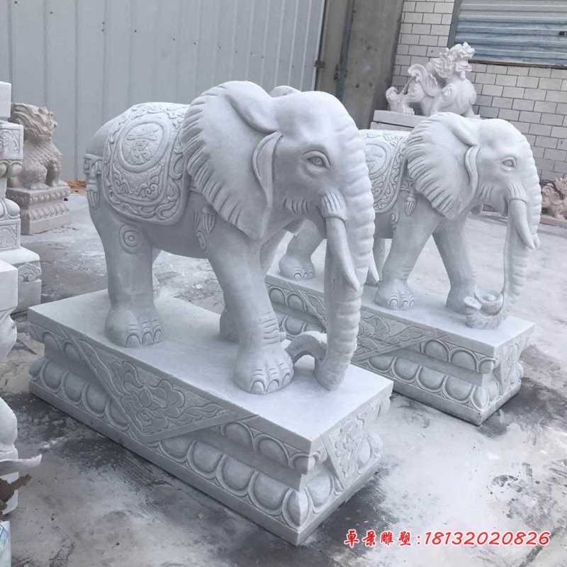 汉白玉如意象，石雕大象