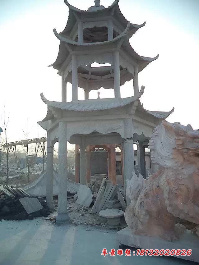 三层凉亭雕塑，公园石雕亭子