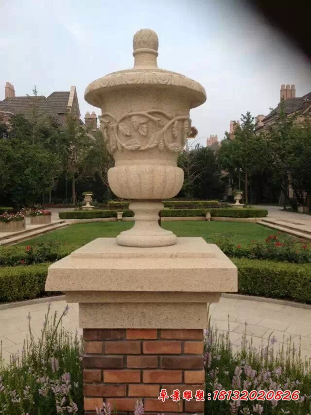 砂岩花盆石雕，欧式花盆雕塑