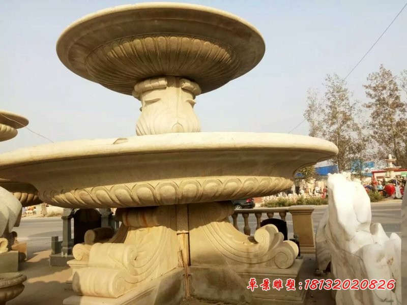 砂岩喷泉雕塑，双层喷泉石雕 