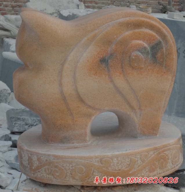 十二生肖石雕，晚霞红抽象动物 (3)