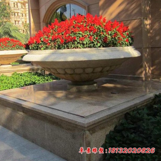 石雕花钵，小区花盆石雕