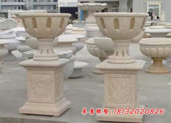 石雕花盆，小区公园花盆雕塑