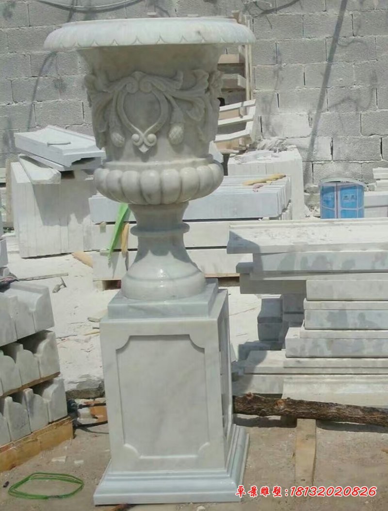 石雕花盆，汉白玉欧式花盆雕塑