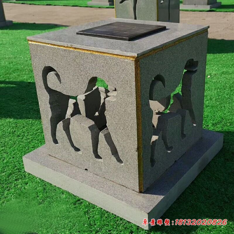 大理石镂空狗石灯雕塑