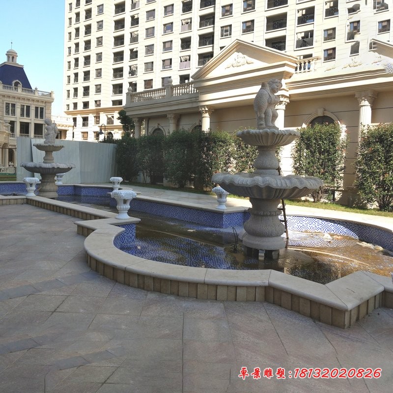 大理石小男孩抱鱼喷泉雕塑 (1)