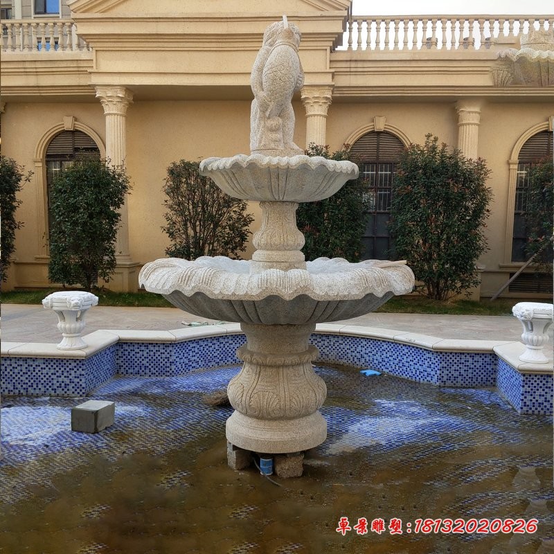 大理石小男孩抱鱼喷泉雕塑 (2)