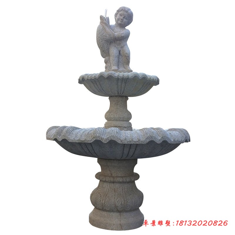 大理石小男孩抱鱼喷泉雕塑 (4)