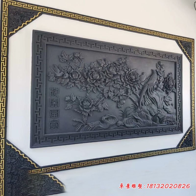 仿古花开富贵石浮雕壁画雕塑