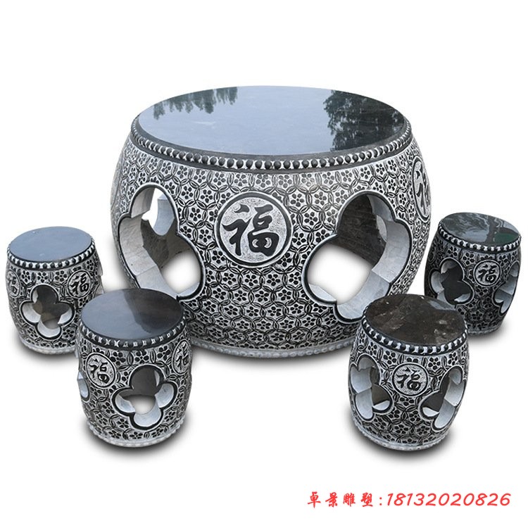 仿古圆形鼓式桌凳石雕 (3)