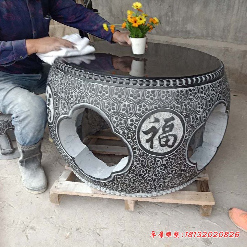 仿古圆形鼓式桌凳石雕 (2)