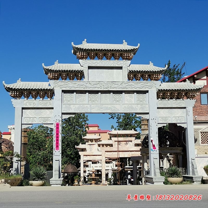 仿古三门五楼石牌坊雕塑
