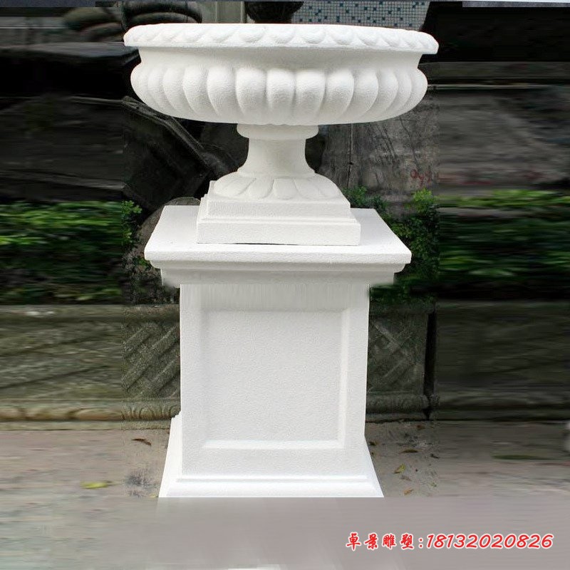 公园汉白玉花盆雕塑