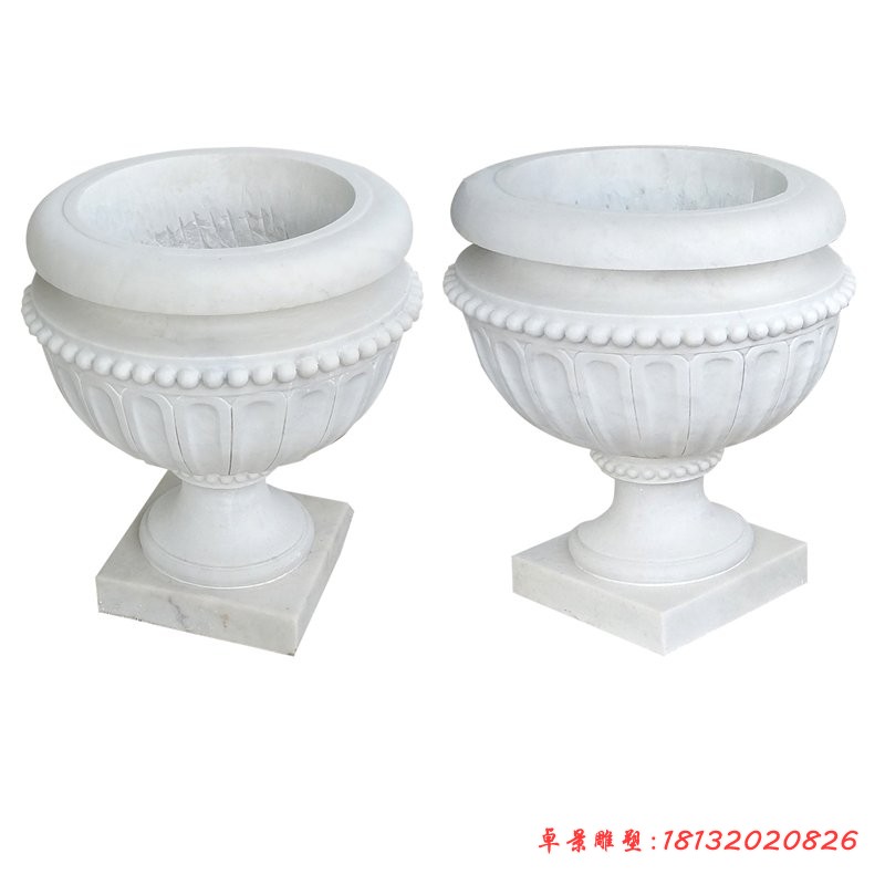 汉白玉花盆石雕 