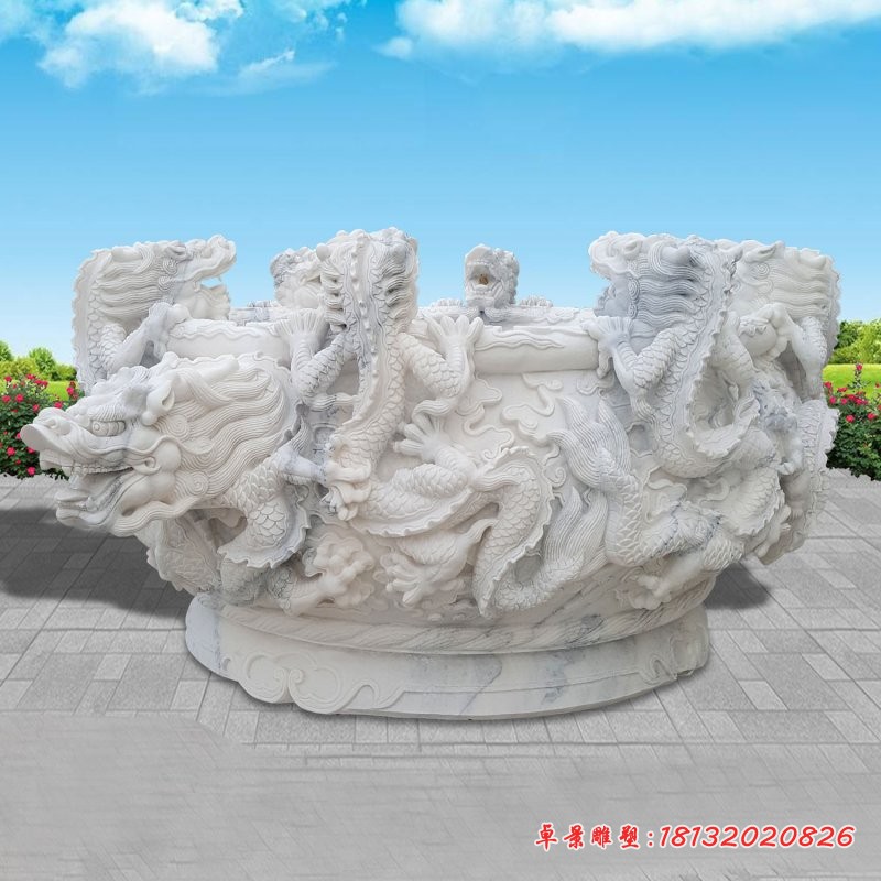 汉白玉龙头水缸雕塑（1）