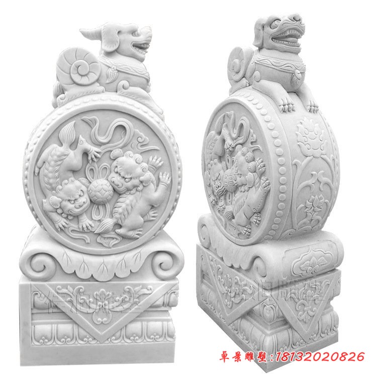 汉白玉貔貅抱鼓石雕塑