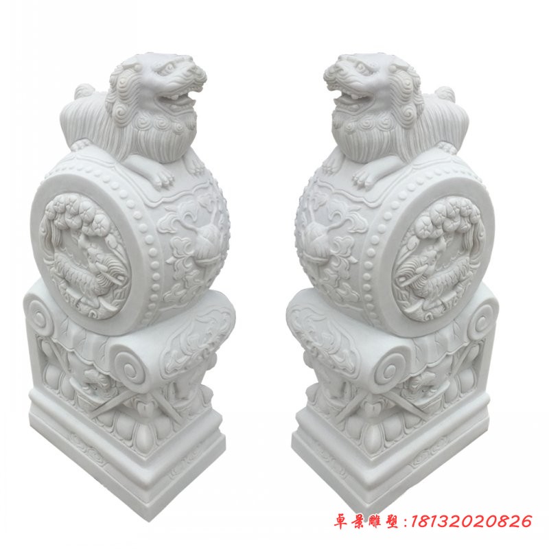 汉白玉狮子抱鼓石雕塑