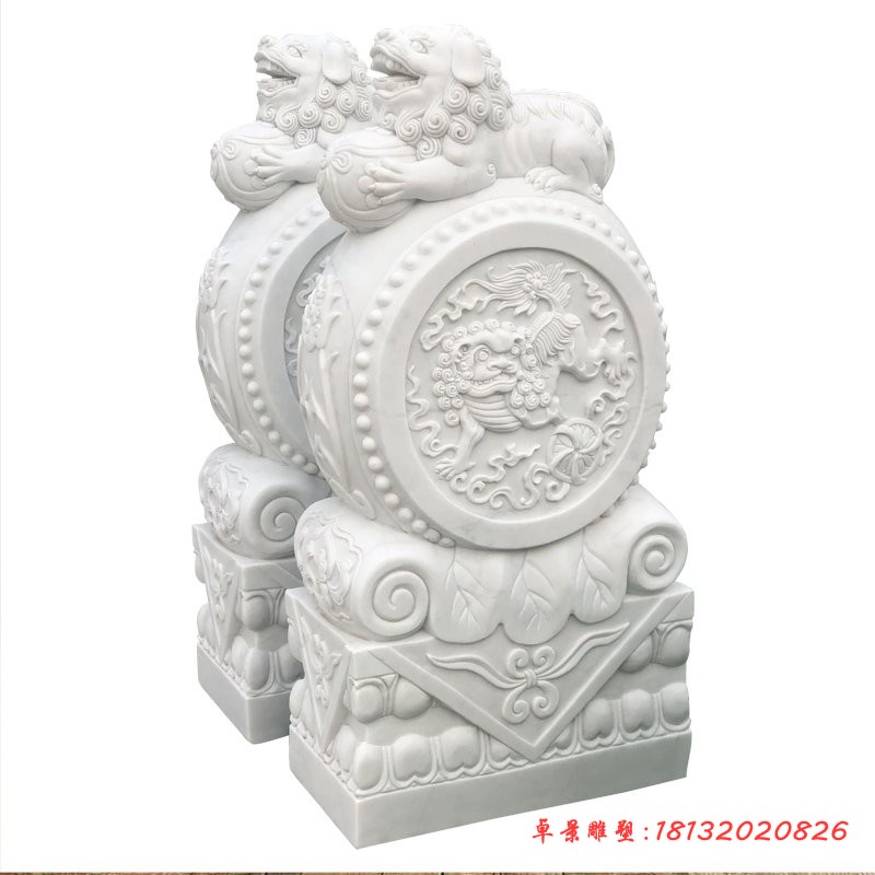汉白玉狮子踩球抱鼓石雕塑