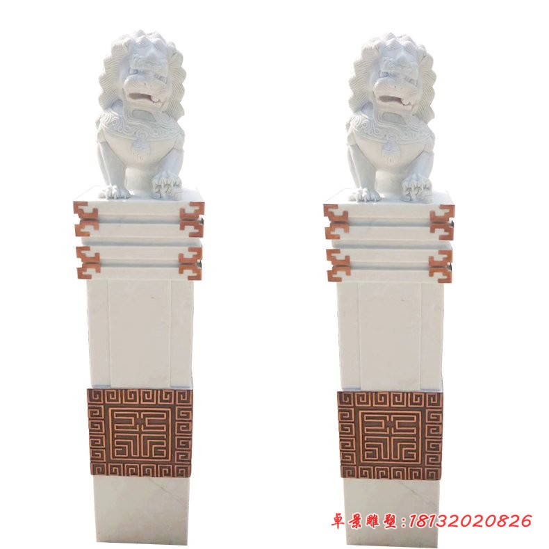 汉白玉狮子拴马桩雕塑