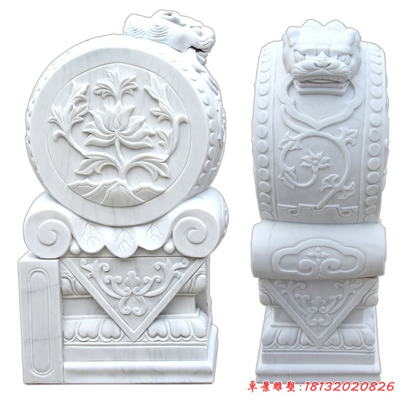 汉白玉狮子头石门墩雕塑