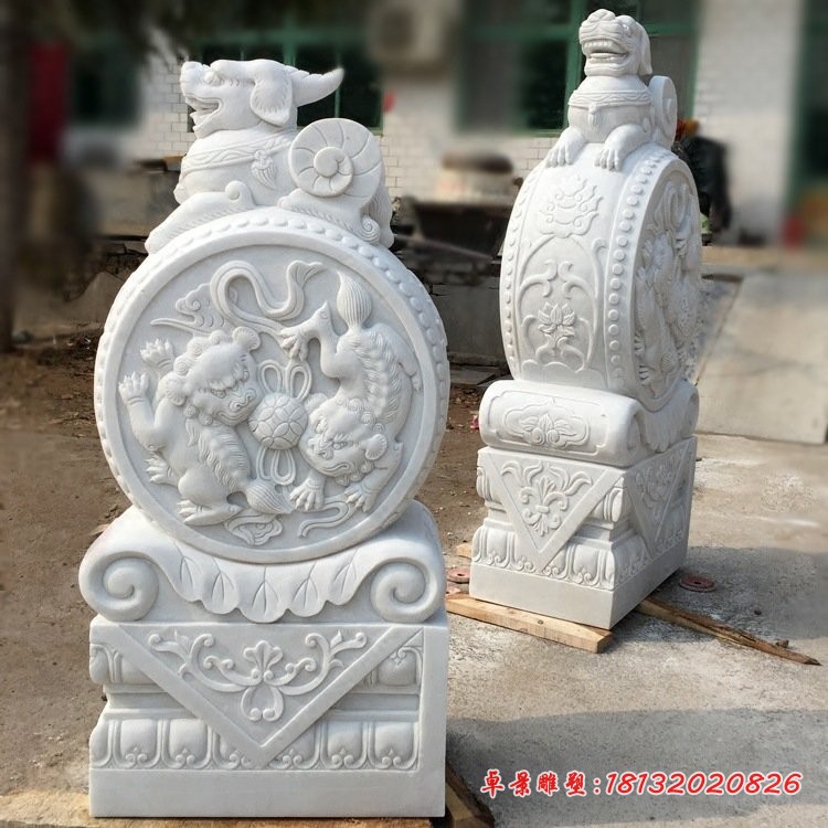 汉白玉招财貔貅抱鼓石雕塑