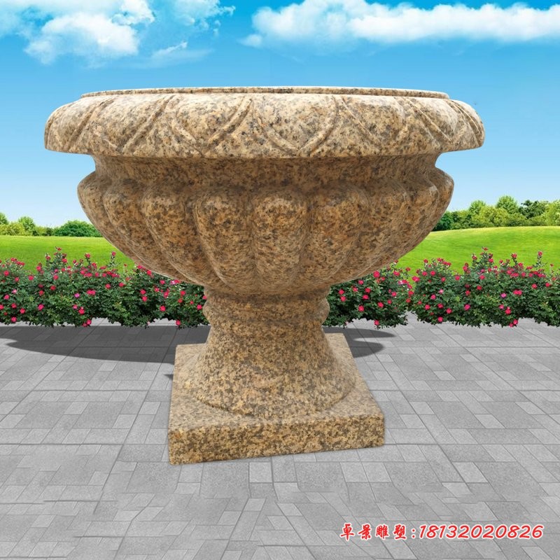 黄金麻石雕花盆 