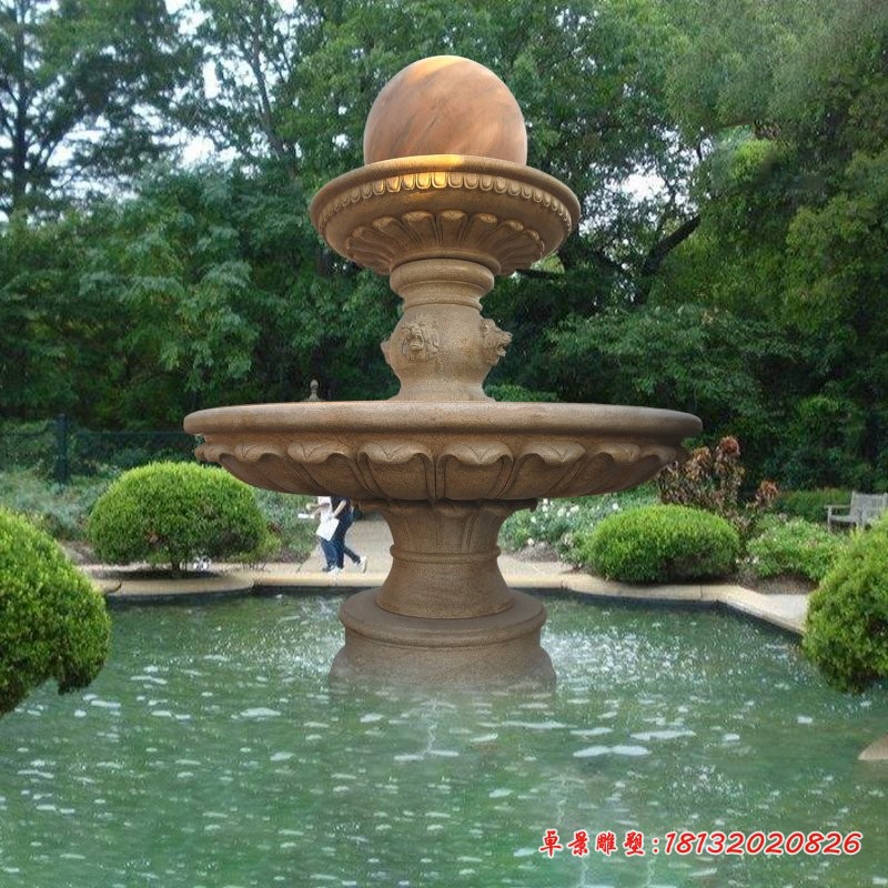 黄锈石风水球喷泉雕塑