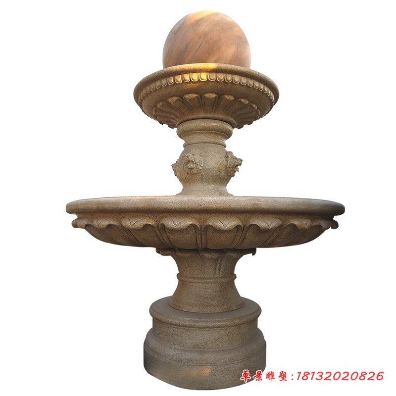 黄锈石风水球喷泉雕塑