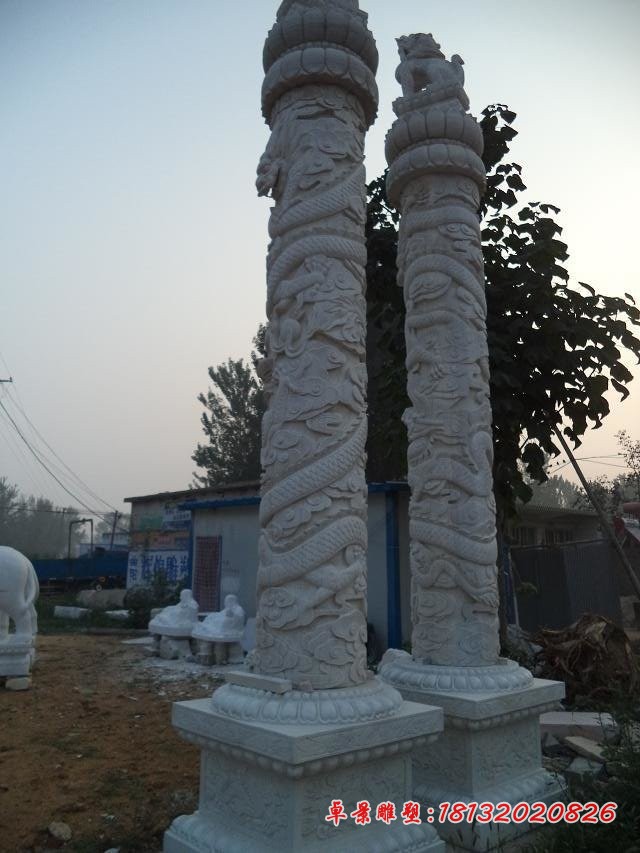 石雕盘龙柱，汉白玉龙柱雕塑 (3)