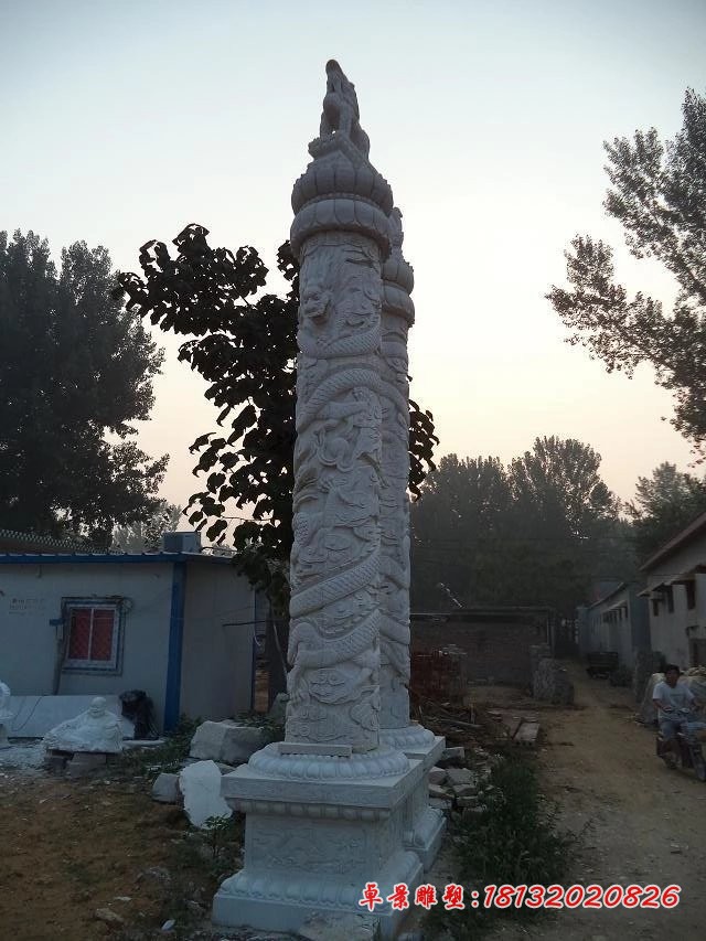 石雕盘龙柱，汉白玉龙柱雕塑 (2)