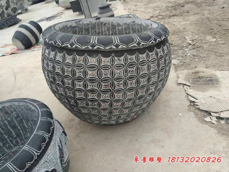 石雕水缸，圆形水缸雕塑