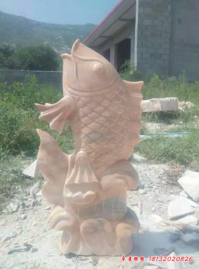 石雕鱼，晚霞红喷泉鱼动物雕塑 (2)