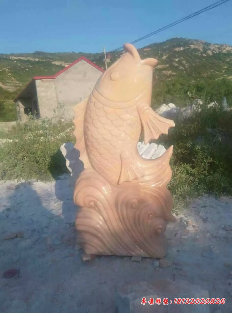 石雕鱼，晚霞红喷泉鱼动物雕塑 (3)