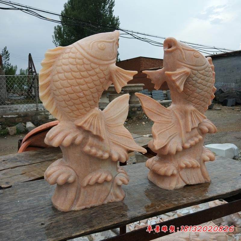 石雕鱼，晚霞红喷水鱼 (2)