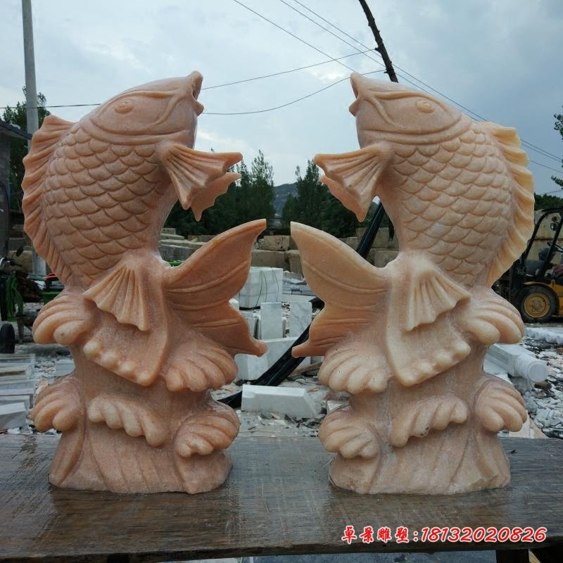 石雕鱼，晚霞红喷水鱼