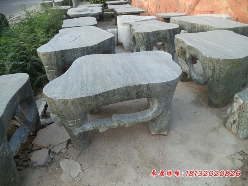 石雕桌凳，异形石桌石凳雕塑 