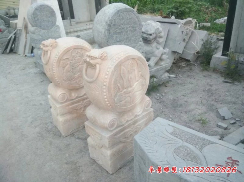 石门墩雕塑，晚霞红门墩石雕 (1)