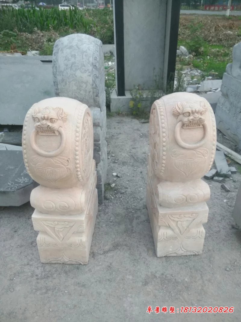 石门墩雕塑，晚霞红门墩石雕 (2)