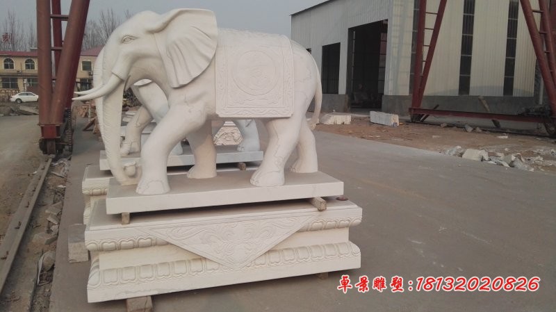 石头大象雕塑，汉白玉石雕大象 (2)