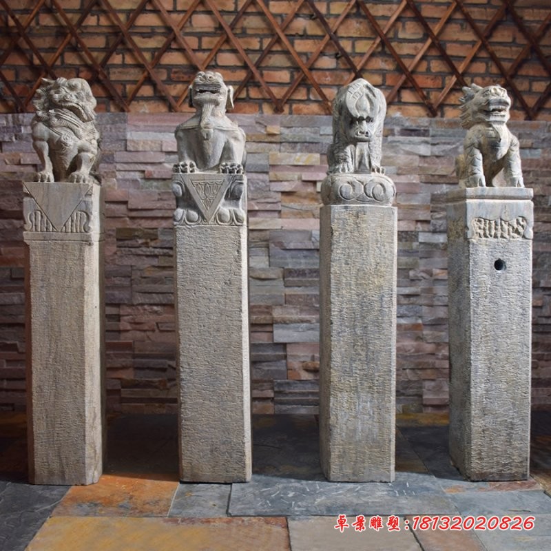 拴马桩石雕，龙九子拴马桩