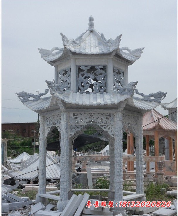 双层凉亭石雕，公园石亭子 (3)