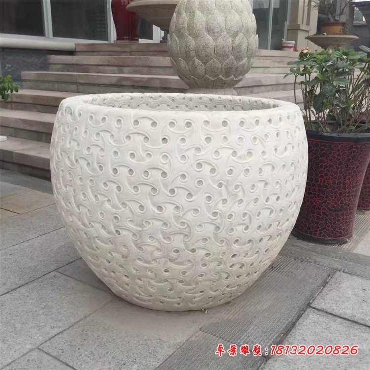 水缸石雕，大理石圆形水缸