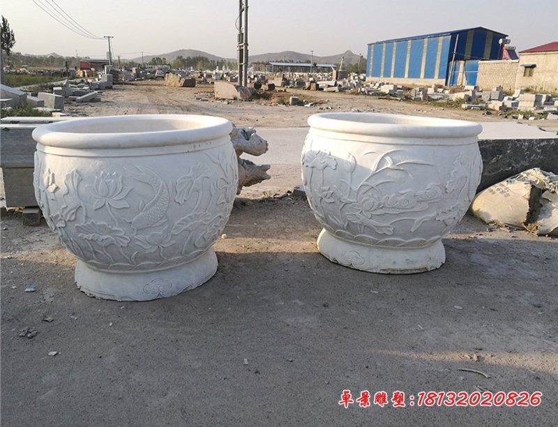 水缸石雕，汉白玉水缸雕塑