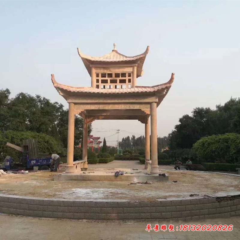 四角凉亭石雕 (1)